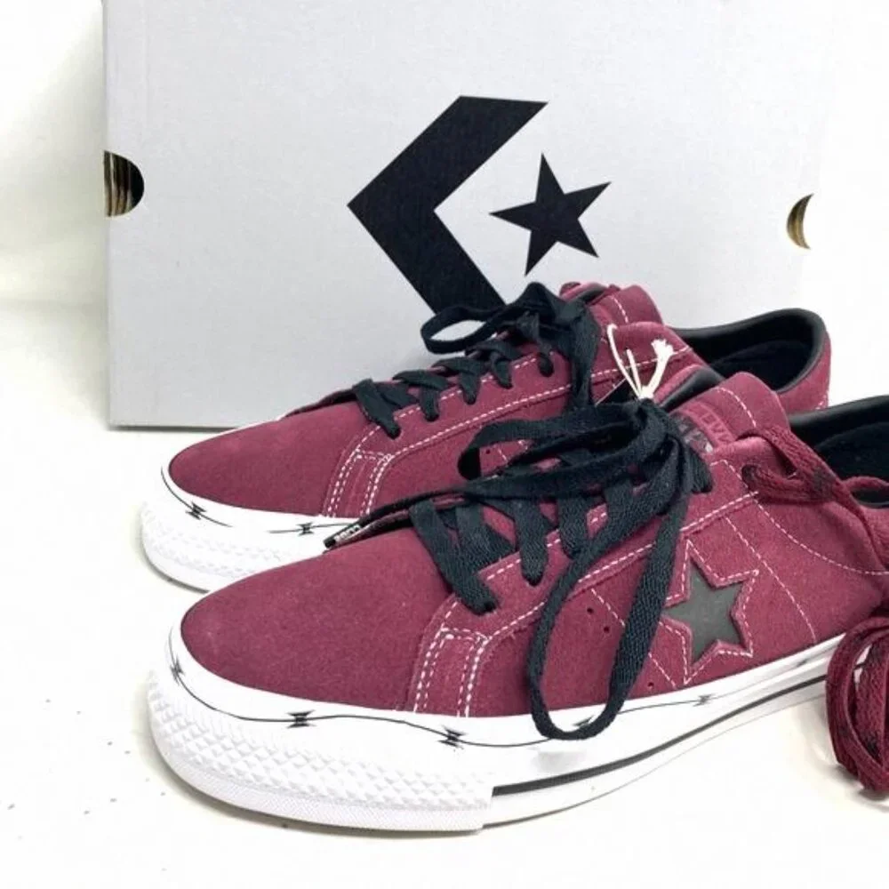 Converse One Star Pro OX Shoes Low Men's Sneakers A05091C Bordeaux Suede Skate - Picture 9 of 12
